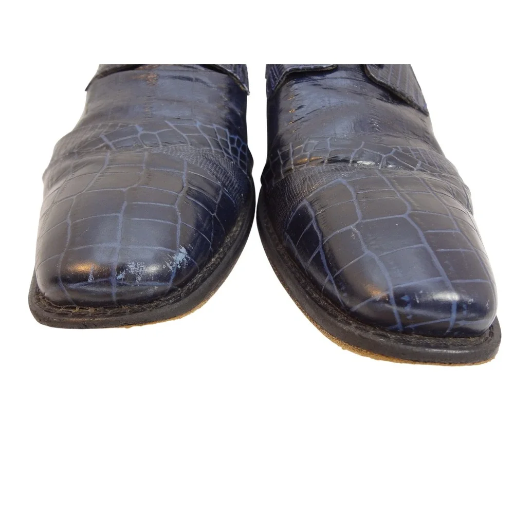 Midnight Blue‎ Crocodile Embossed Leather Oxford Dress Shoes Mens Size 10 W